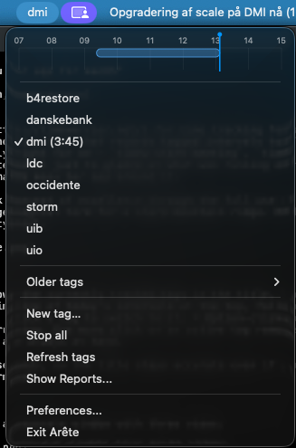 Arête menu bar dropdown